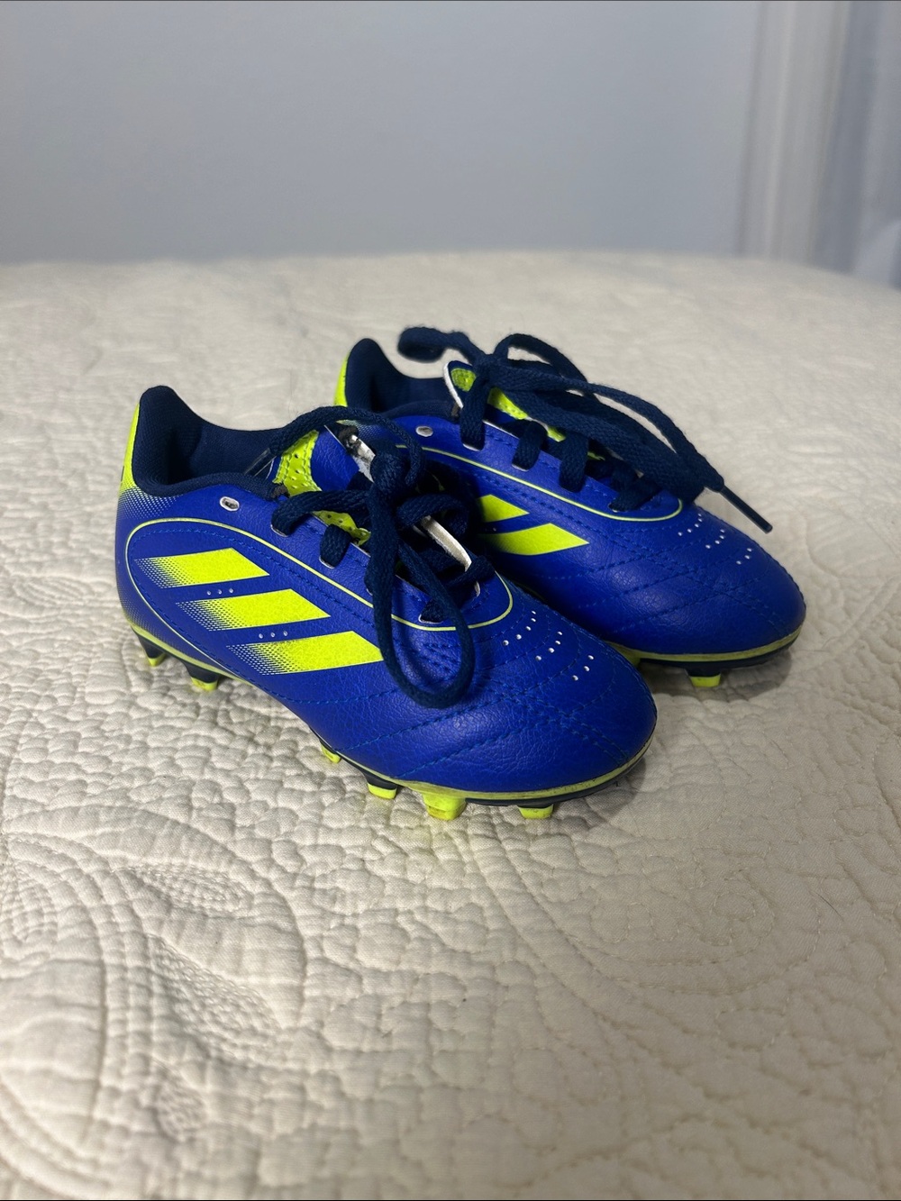 adidas Blue and Neon Yellow Kids Soccer Cleats